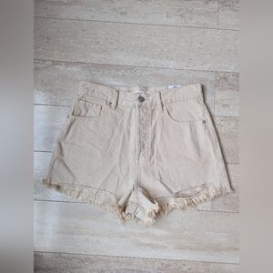 NEW Pacsun Vintage High Rise Tan Beige Cream Denim Shorts Frayed Size 27